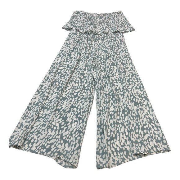 LSpace‎ Revolve Jumpsuit Womens L Paulina Green Dot Strapless Smocked Wide Leg - Picture 1 of 6